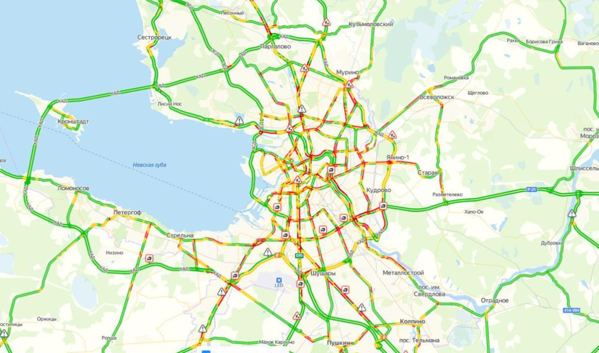 Карта загруженности дорог спб