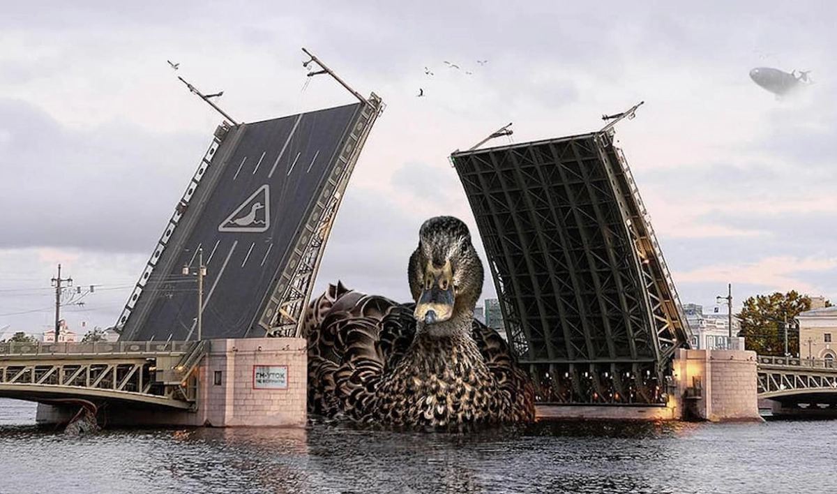 Дворцовый мост развели, чтобы по Неве проплыла гигантская утка - tvspb.ru