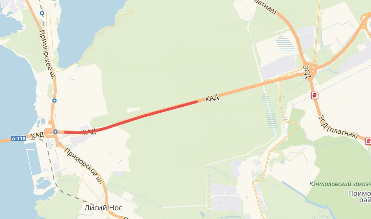 Полосу движения перекрыли на участке КАД между развязками с ЗСД и Приморским шоссе - tvspb.ru