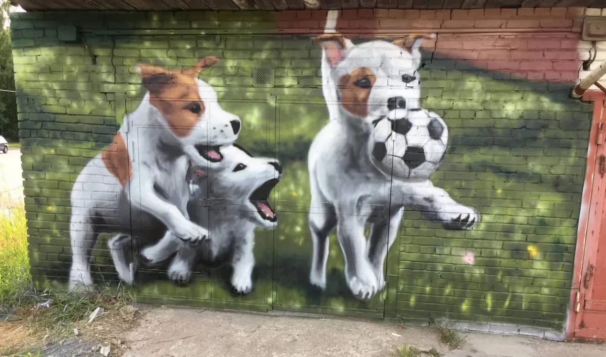 В Сосновом Бору появилось граффити со щенками, посвященное Евро-2020 - tvspb.ru
