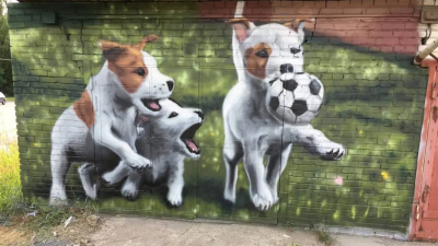 В Сосновом Бору появилось граффити со щенками, посвященное Евро-2020