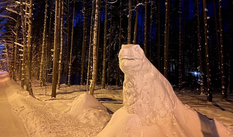 Местный житель украсил улицу в Комарово снежными динозаврами - tvspb.ru