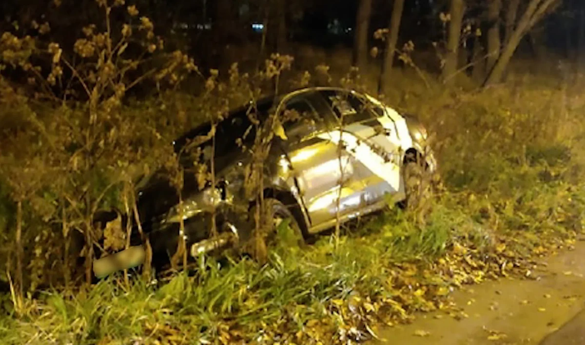 Каршеринговый автомобиль улетел в кювет на Петергофском шоссе - tvspb.ru