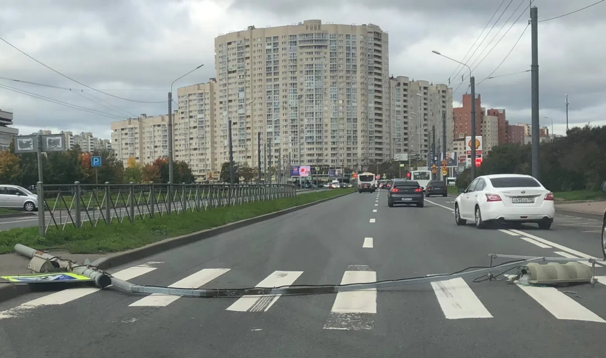В Петербурге штормовой ветер сносит дорожные знаки и светофоры - tvspb.ru