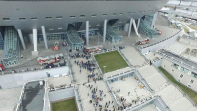 Видео: Учения экстренных служб на арене Крестовского острова с высоты птичьего полета