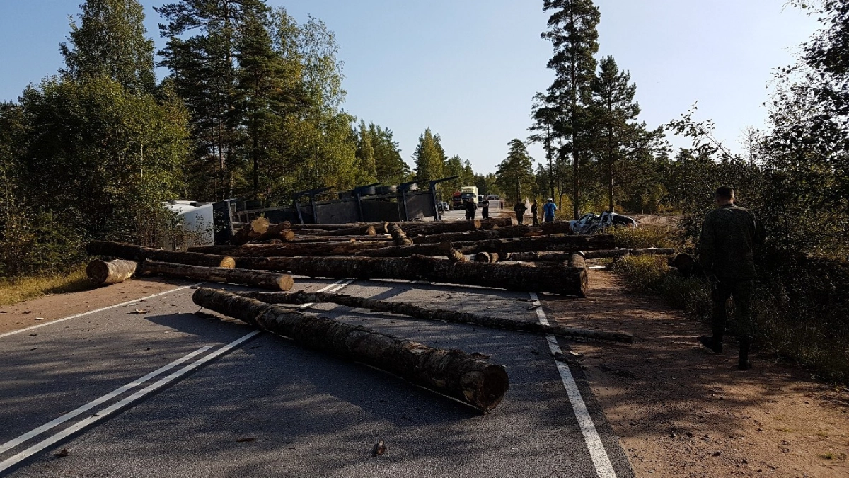 Перевернувшийся лесовоз блокировал дорогу в Выборгском районе - tvspb.ru