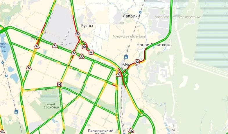 Огромная пробка на КАД собралась от Бугров до Мурино - tvspb.ru