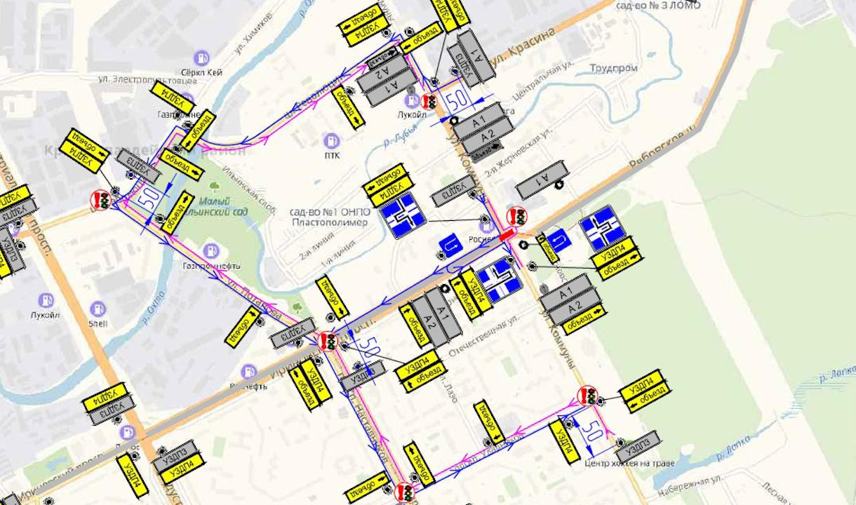 ГАТИ представила подробную карту объезда из-за ограничений на Рябовском шоссе и закрытии улицы Коммуны