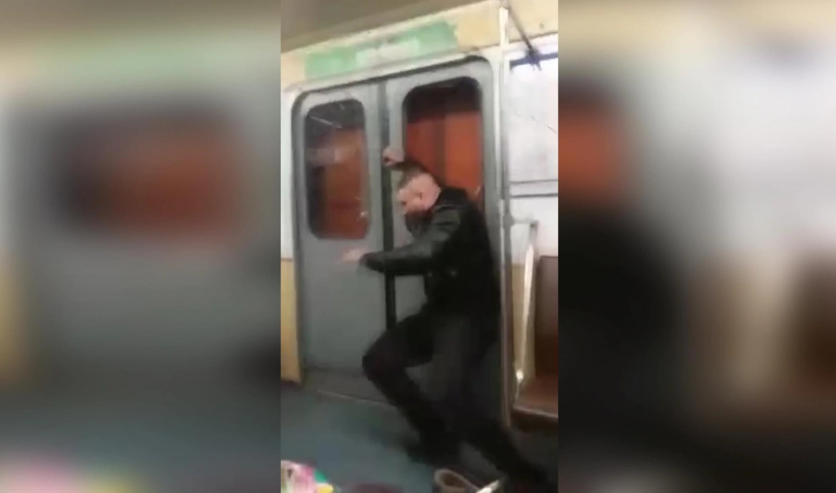 Дебошир разгромил дверь вагона метро на «Парке Победы» - tvspb.ru