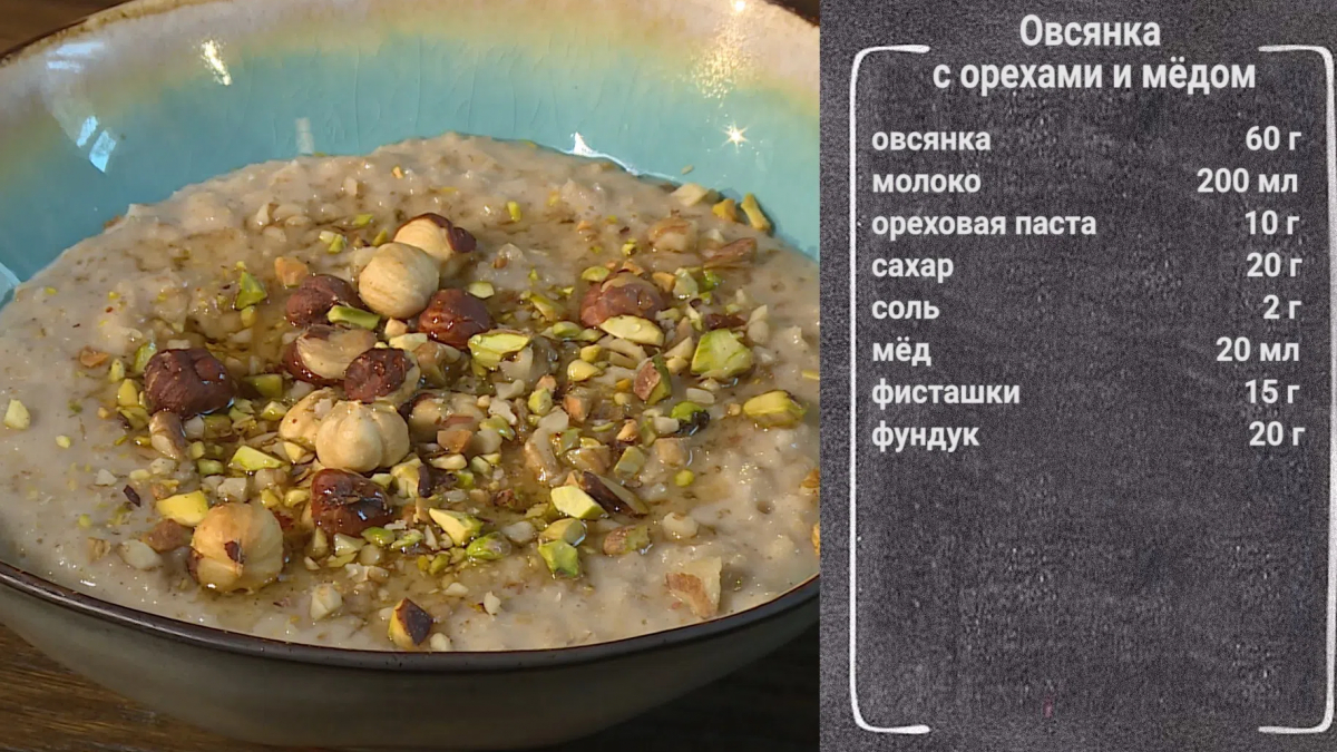 Быстрый завтрак. Овсянка с орехами и мёдом