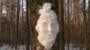 На одном и том же дереве уже две зимы подряд в парке Сосновка появляются известные персонажи. Лепит их из снега бывший педагог, пенсионерка Лариса Высоцкая.