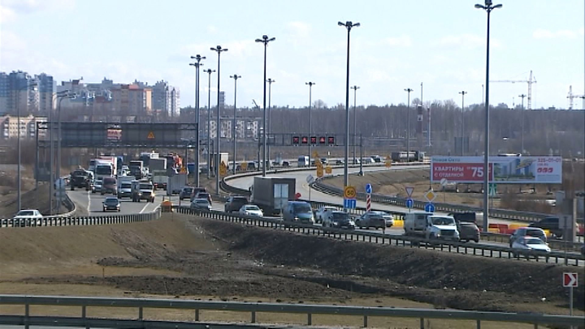 С 15 мая перекроют съезд на внутреннее кольцо КАД в районе Выборгского ...