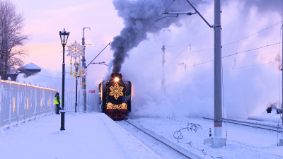 Поезд Деда Мороза встретили в Новом Петергофе