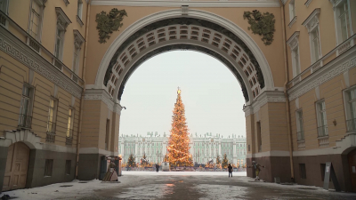 На Дворцовой площади начали убирать главную ель Петербурга