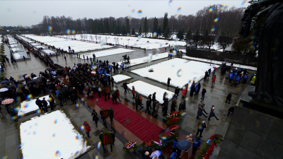 На Пискарёвском кладбище прошла торжественно-траурная церемония возложения цветов к монументу «Мать-Родина»