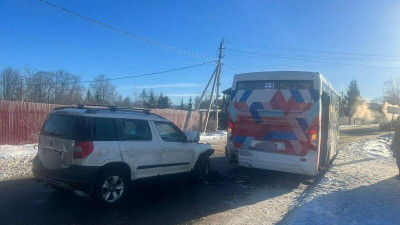 Под Петербургом иномарка влетела в автобус, высаживавший пассажиров