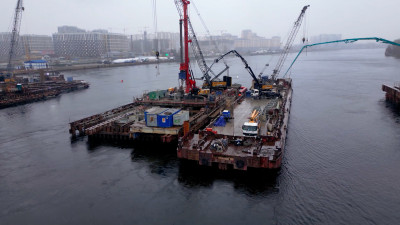 Александр Беглов: На строительстве Большого Смоленского моста завершили бетонирование ростверка пятой опоры