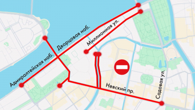 В центре Петербурга с 7 по 9 мая введут ограничения на движение транспорта