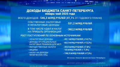 На 1 июня в бюджет Петербурга поступило более 546 млрд рублей