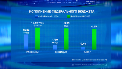 Доходы российского бюджета за 5 месяцев 2025 года составили 14 трлн 732 млрд рублей