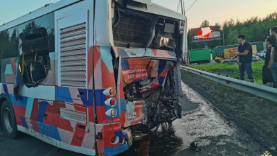 На трассе «Кола» произошла авария с участием рейсового автобуса и грузовика: пострадали пять человек