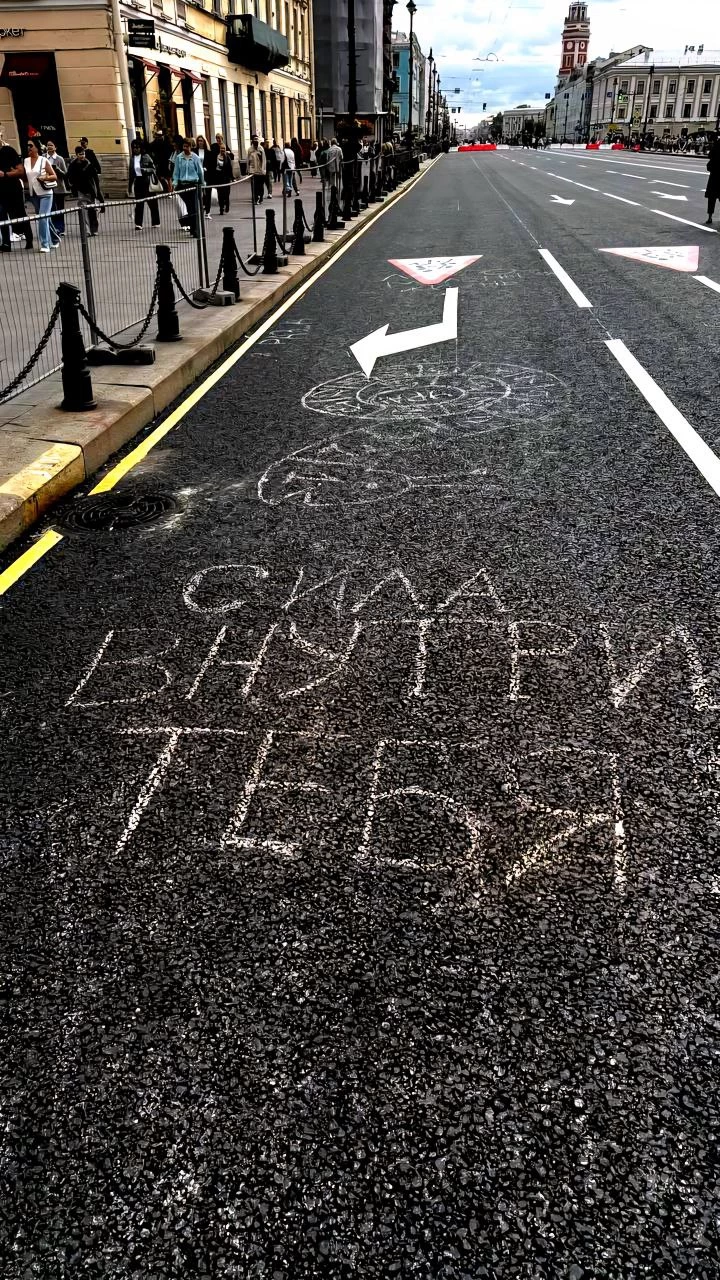 Невский проспект стал холстом: на асфальте появились послания со всей России - tvspb.ru