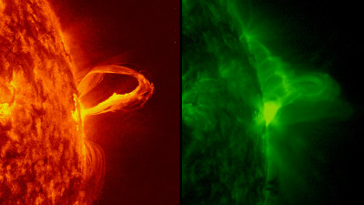 На западном краю Солнца произошла красивая вспышка