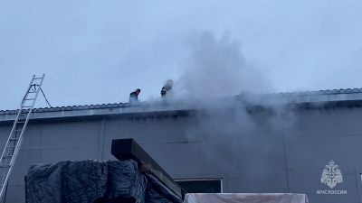 В Мурино на 900 «квадратах» горит производственное здание