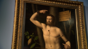 Детали. Картина “Святой Себастьян” на выставке “Бернардино Луини. К завершению реставрации” в Государственном Эрмитаже