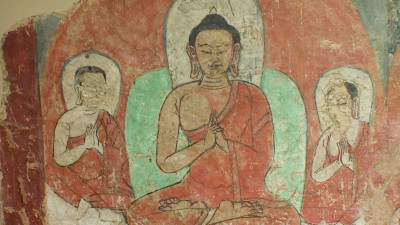 В Эрмитаже отреставрировали фрагмент древней настенной росписи с жизнеописанием Будды