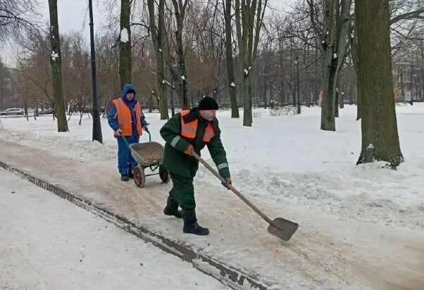 В Петербурге температура опустилась ниже -10 градусов: в зеленых зонах специалисты обрабатывают пути песком - tvspb.ru